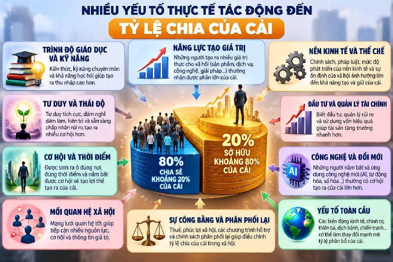 Nhiều yếu tố thực tế tác động đến tỷ lệ chia của cải