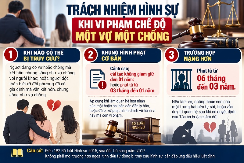 Trách nhiệm hình sự khi vi phạm chế độ một vợ một chồng