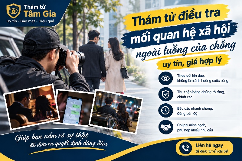 Thám tử điều tra mối quan hệ xã hội ngoài luồng của chồng